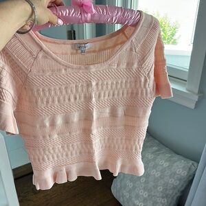 Lucy Paris Nude/Pink Textured Knit Crop Top with ruffled edges